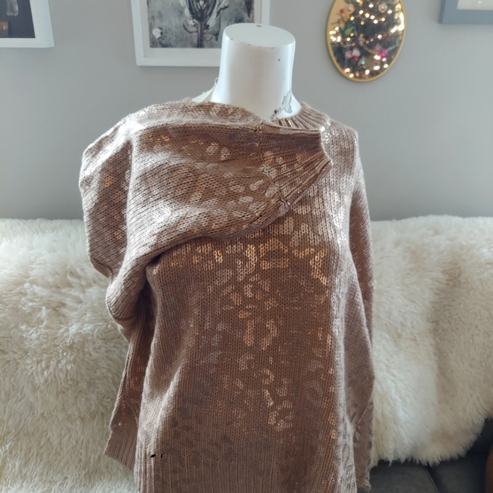 AndTheWhy Gold Leopard Print Sweater NWT